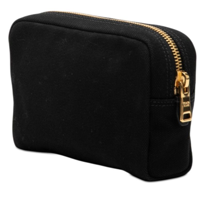 Prada Logo Canapa Mini Pouch Case Black Canvas — view 2