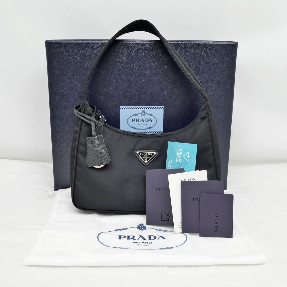 Prada Re-Nylon Black Silver Nylon Shoulder Bag — view 9