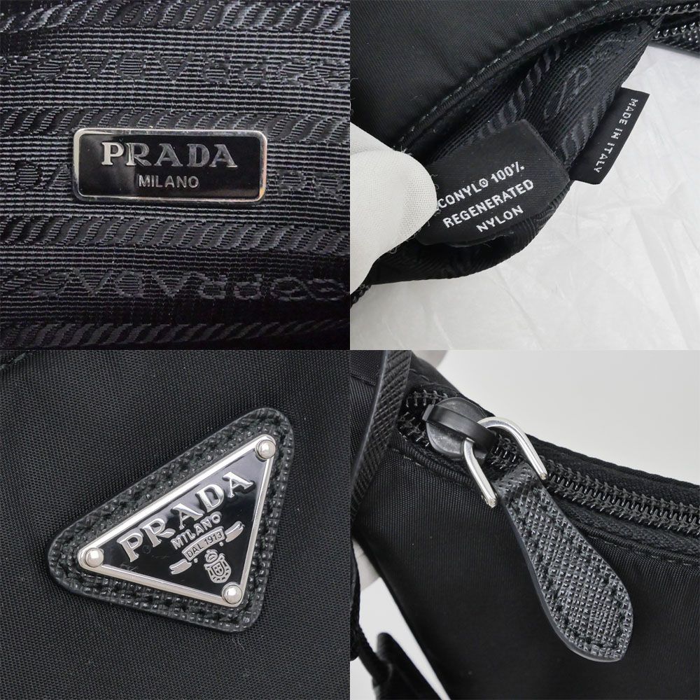 Prada Re-Nylon Black Silver Nylon Shoulder Bag — view 6
