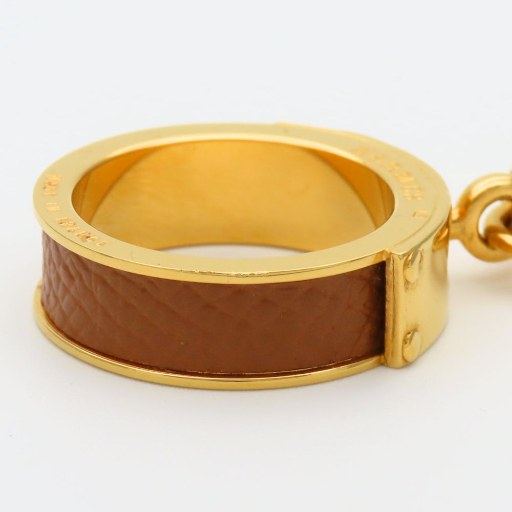 Hermes Scarf Ring Kelly Cadena Motif Metal Leather Gold Brown Plated — view 4