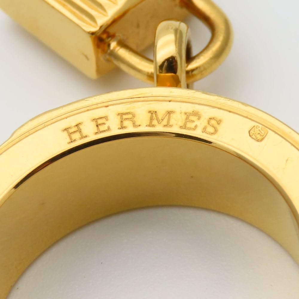 Hermes Scarf Ring Kelly Cadena Motif Metal Leather Gold Brown Plated — view 6