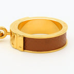 Hermes Scarf Ring Kelly Cadena Motif Metal Leather Gold Brown Plated — view 2