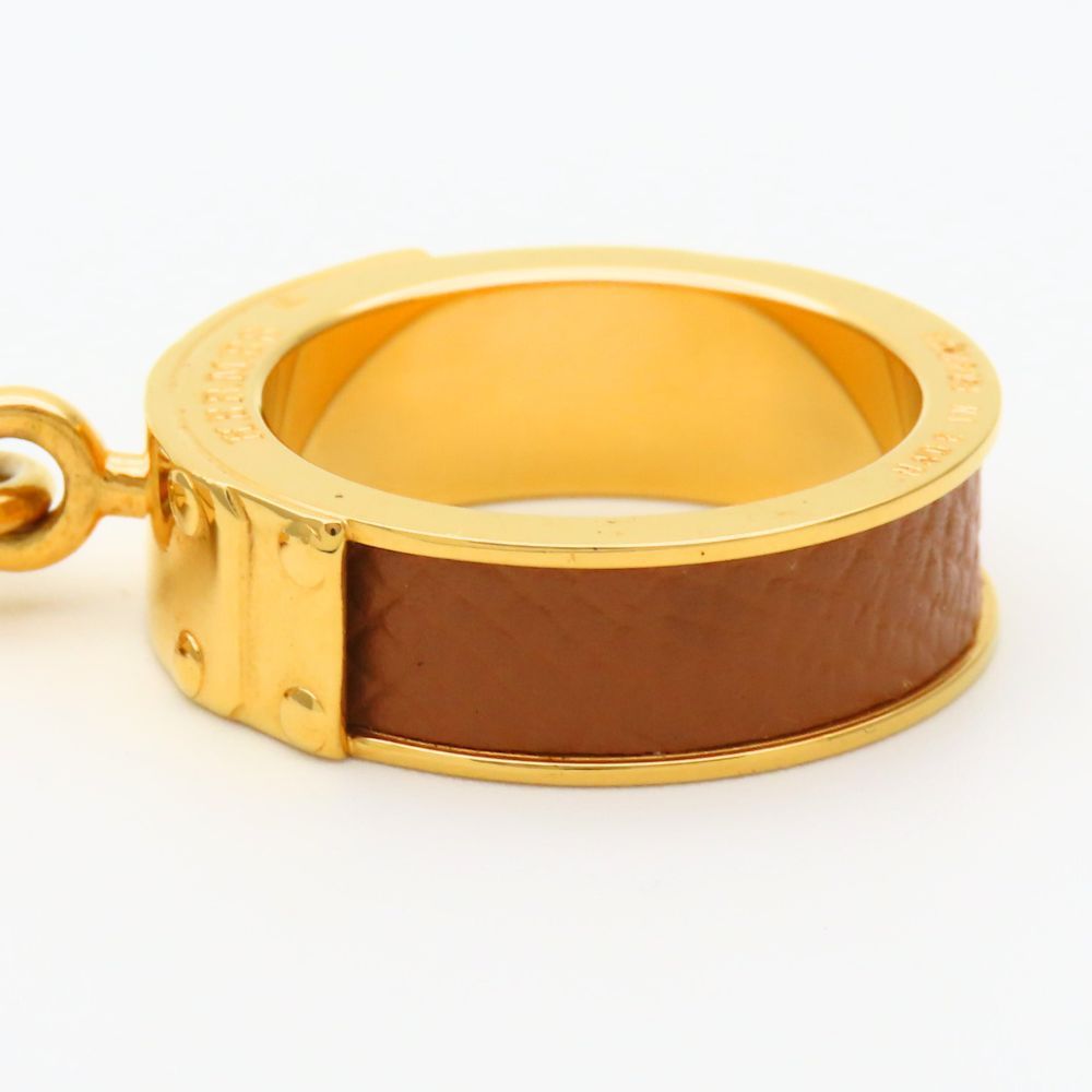 Hermes Scarf Ring Kelly Cadena Motif Metal Leather Gold Brown Plated — view 2