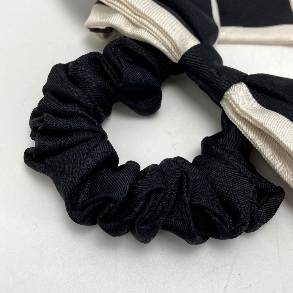 Chanel Ribbon Scrunchie Camellia Black White Silk Hair — view 3