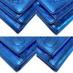 Chanel Trifold Wallet Ribbon Leather Metallic Blue Silver — view 4
