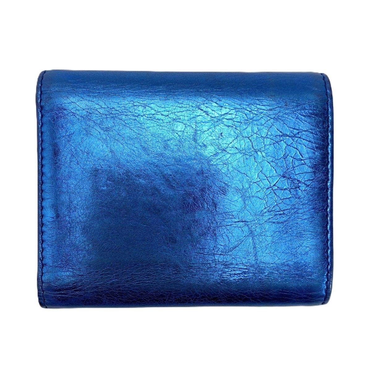 Chanel Trifold Wallet Ribbon Leather Metallic Blue Silver — view 2