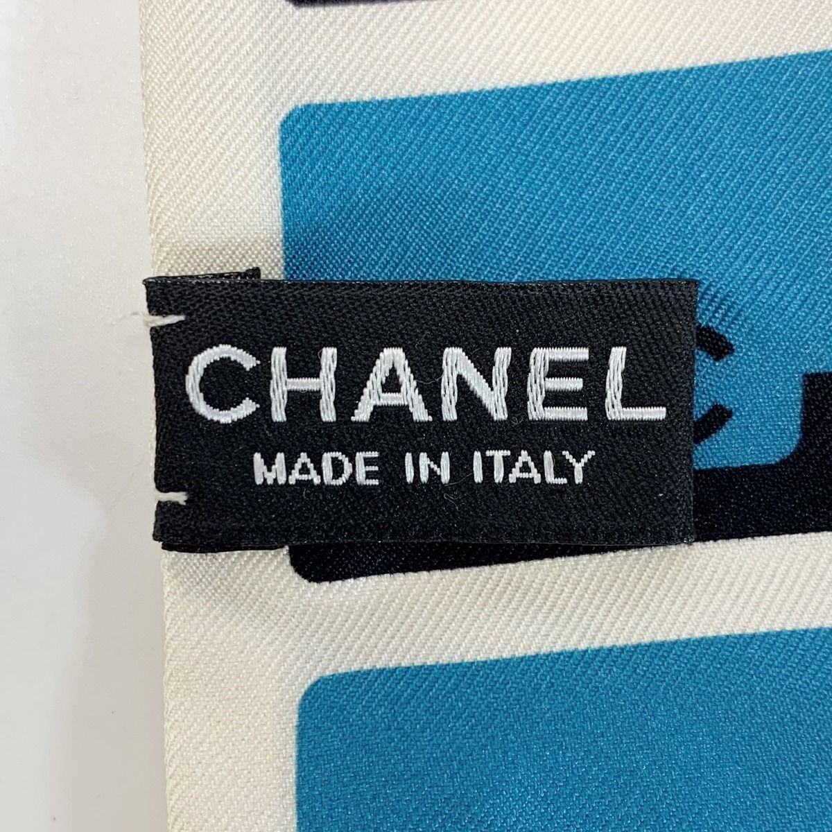 Chanel Headband Thin Scarf Twilly White Blue Silk — view 5