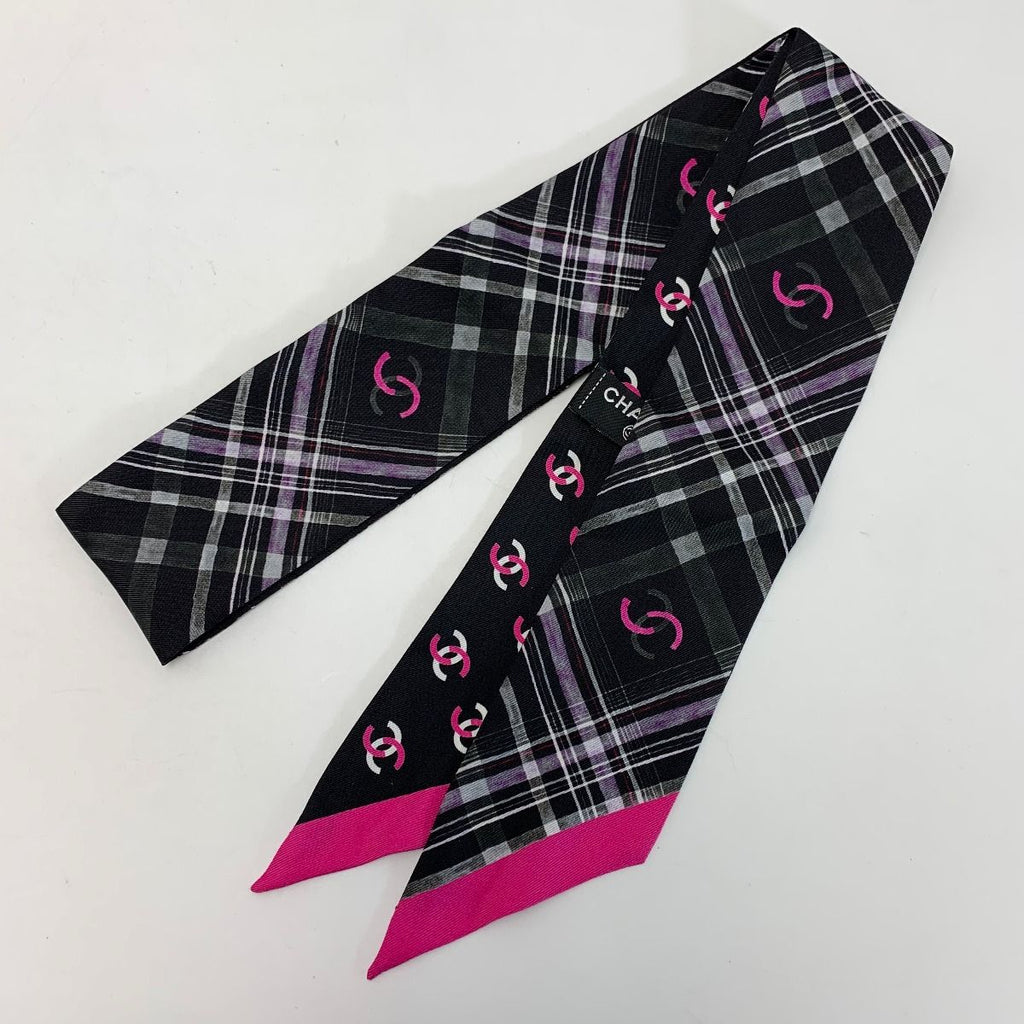 Chanel Headband Thin Scarf Twilly Black Pink Silk — view 2