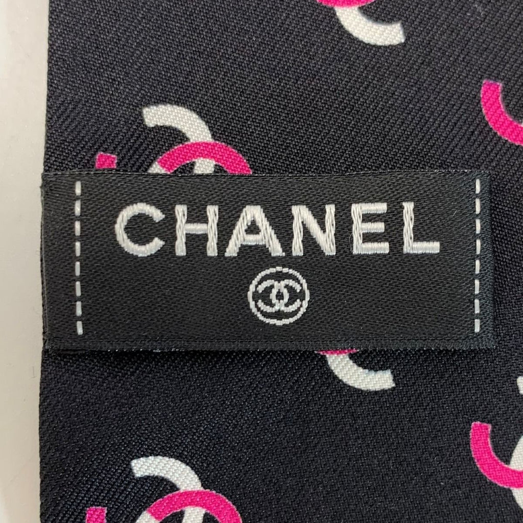 Chanel Headband Thin Scarf Twilly Black Pink Silk — view 4