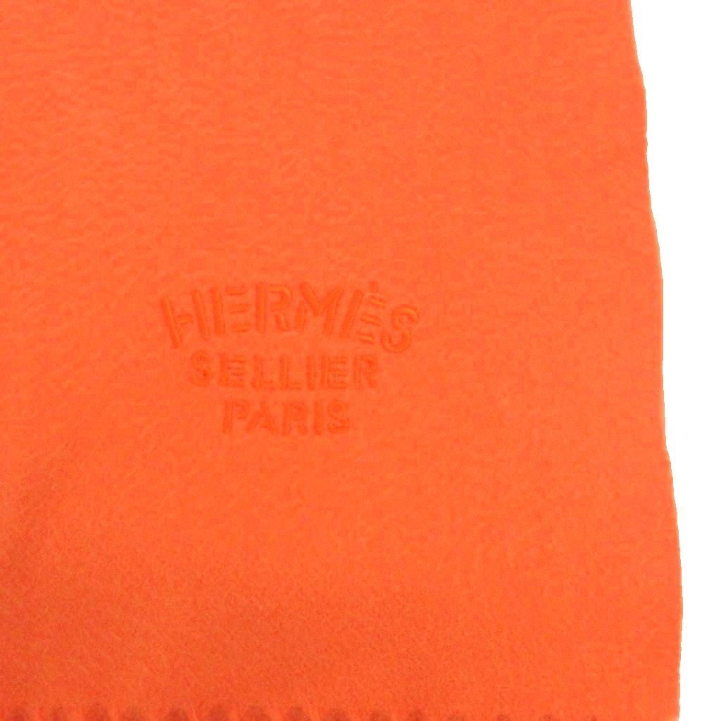 Hermes Sellier Paris Scarf Shawl Fringe Large Cashmere Orange — view 3