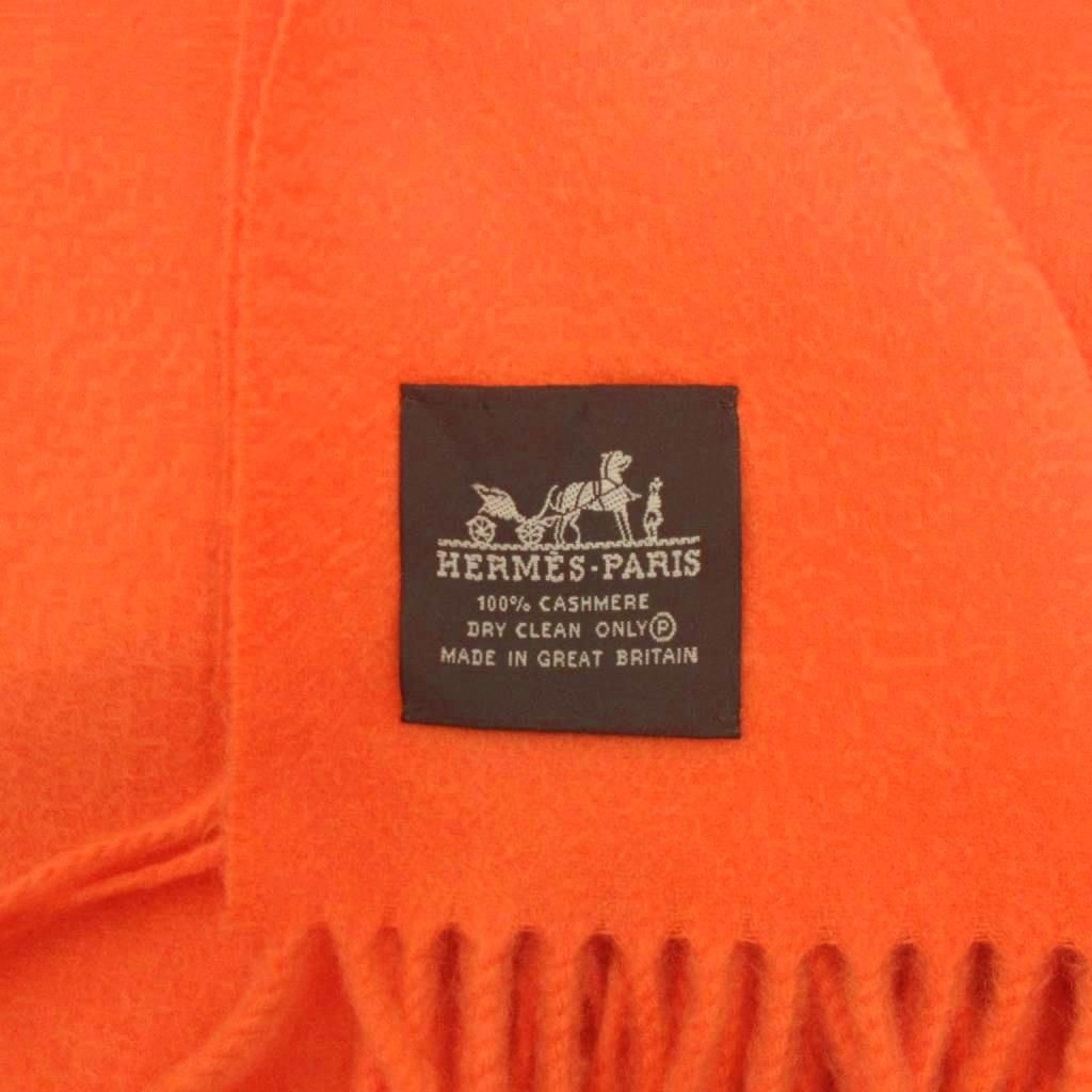 Hermes Sellier Paris Scarf Shawl Fringe Large Cashmere Orange — view 4
