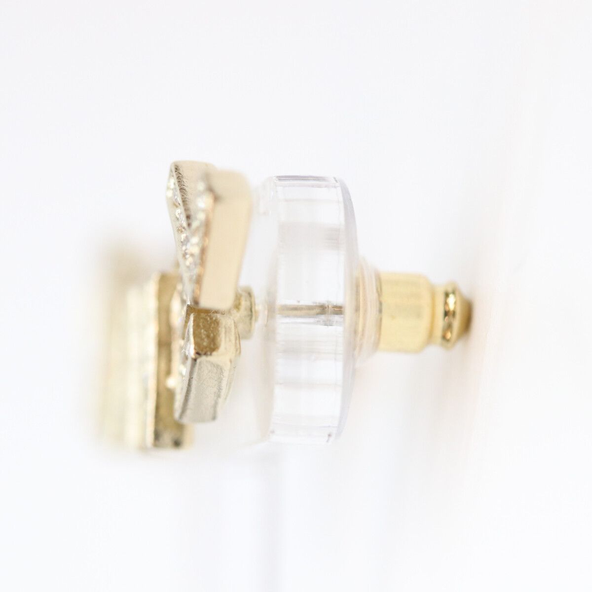 Chanel Gold Rhinestone Logo Earrings — view 2