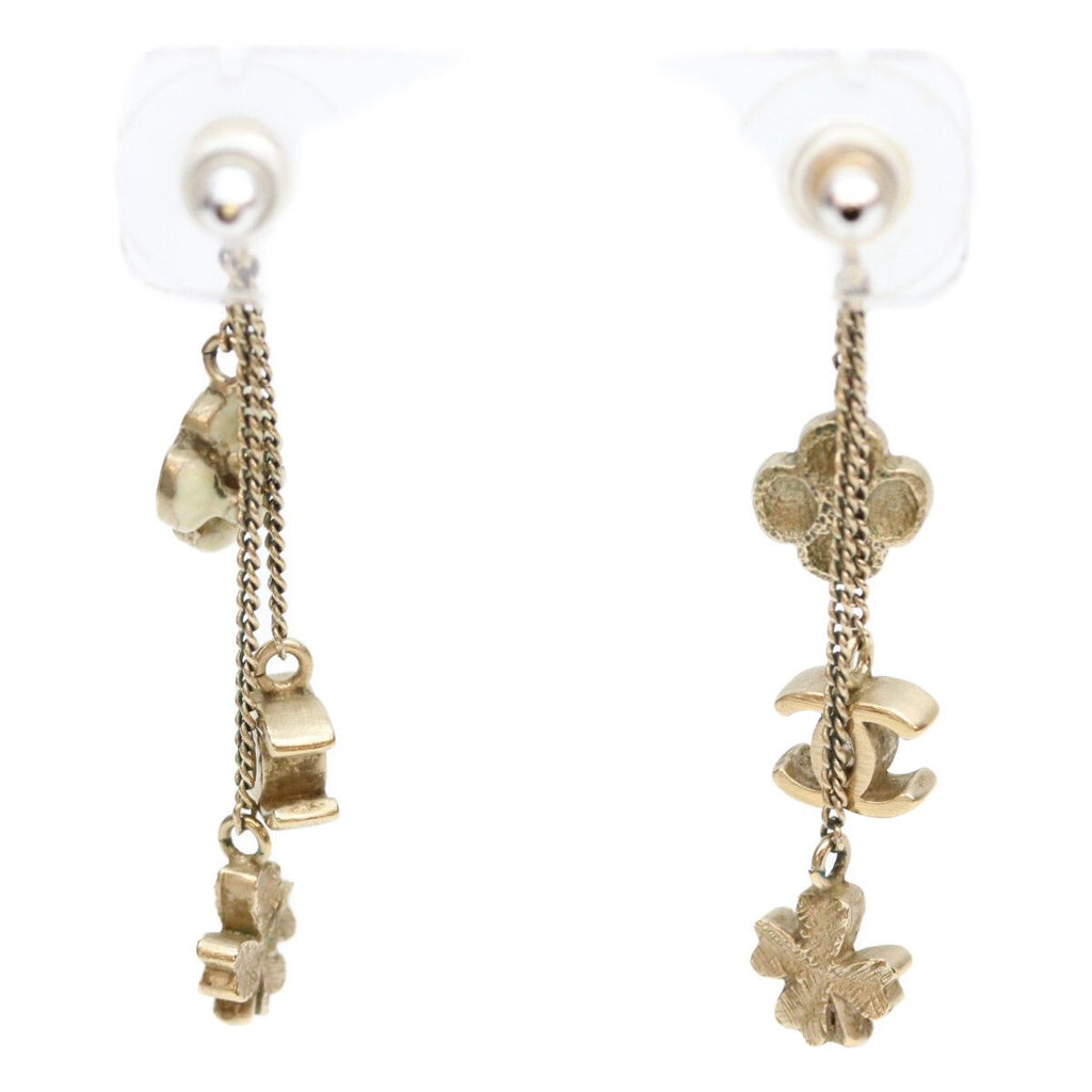 Chanel Gold CC Logo Clover Chain Pearce Earrings — view 3