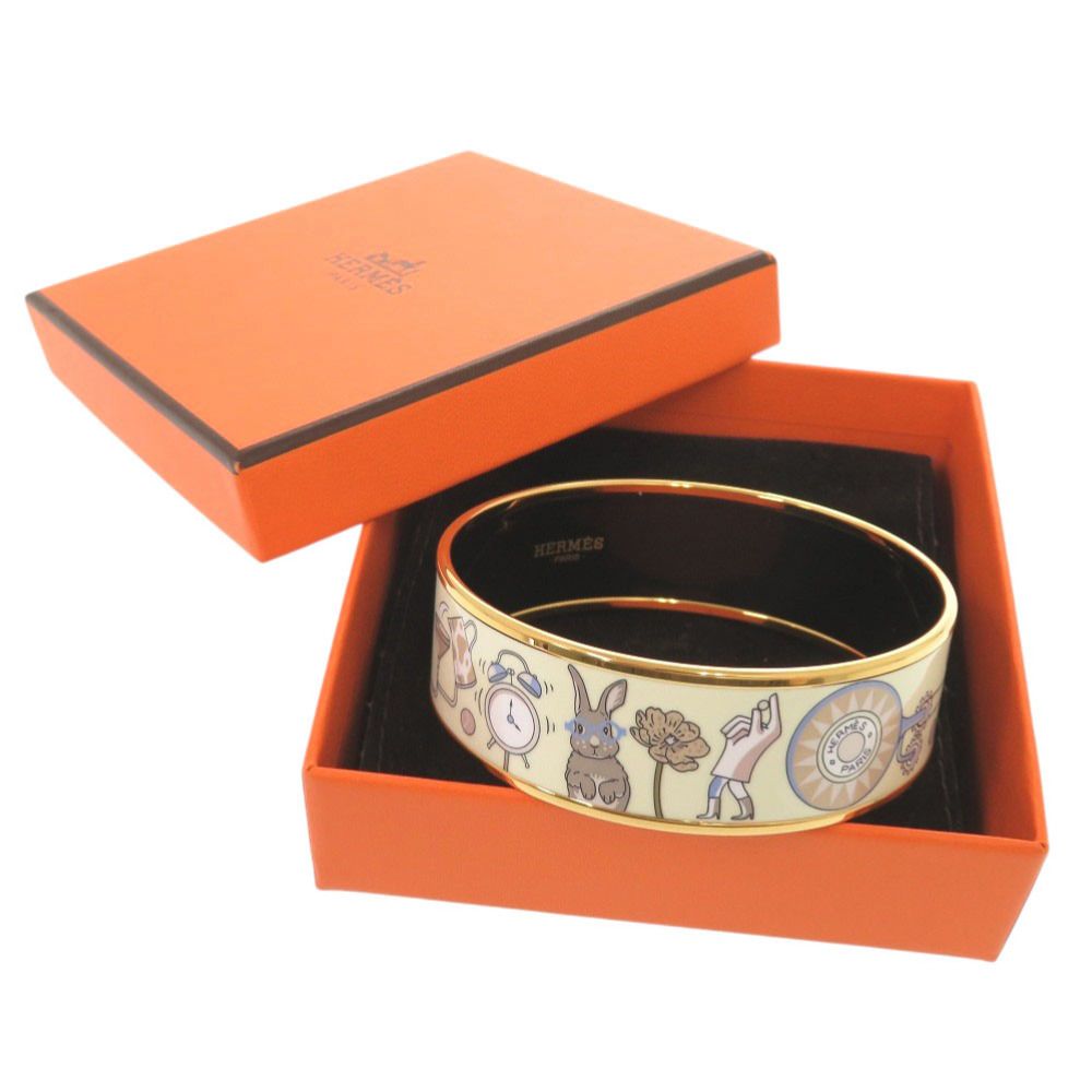 Hermes Enamel GM Tea for Two Metal Multicolor Bangle Bracelet — view 2