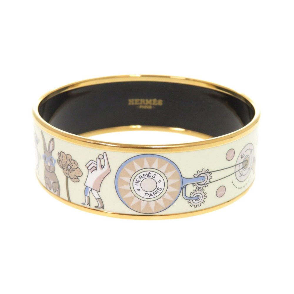 Hermes Enamel GM Tea for Two Metal Multicolor Bangle Bracelet — view 3