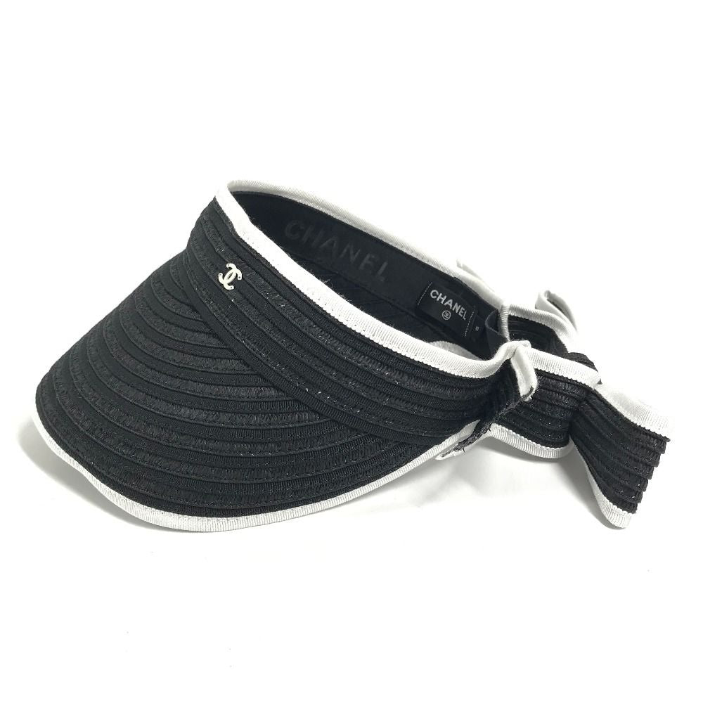 Chanel Sun Visor CC Logo Ribbon Black White — view 3