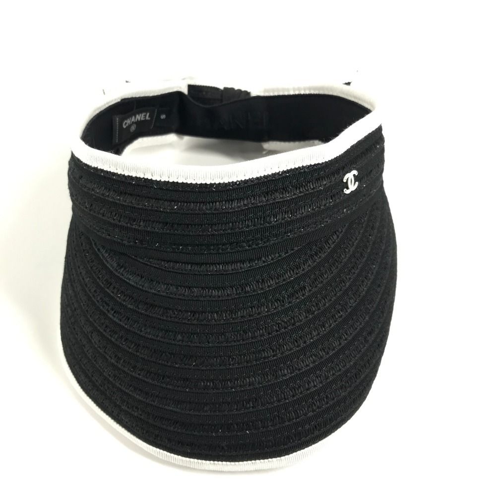 Chanel Sun Visor CC Logo Ribbon Black White — view 6
