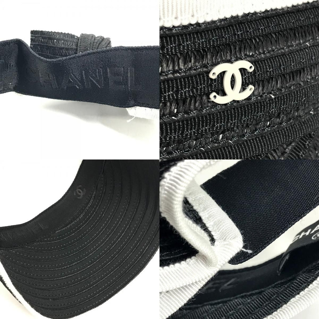 Chanel Sun Visor CC Logo Ribbon Black White — view 8