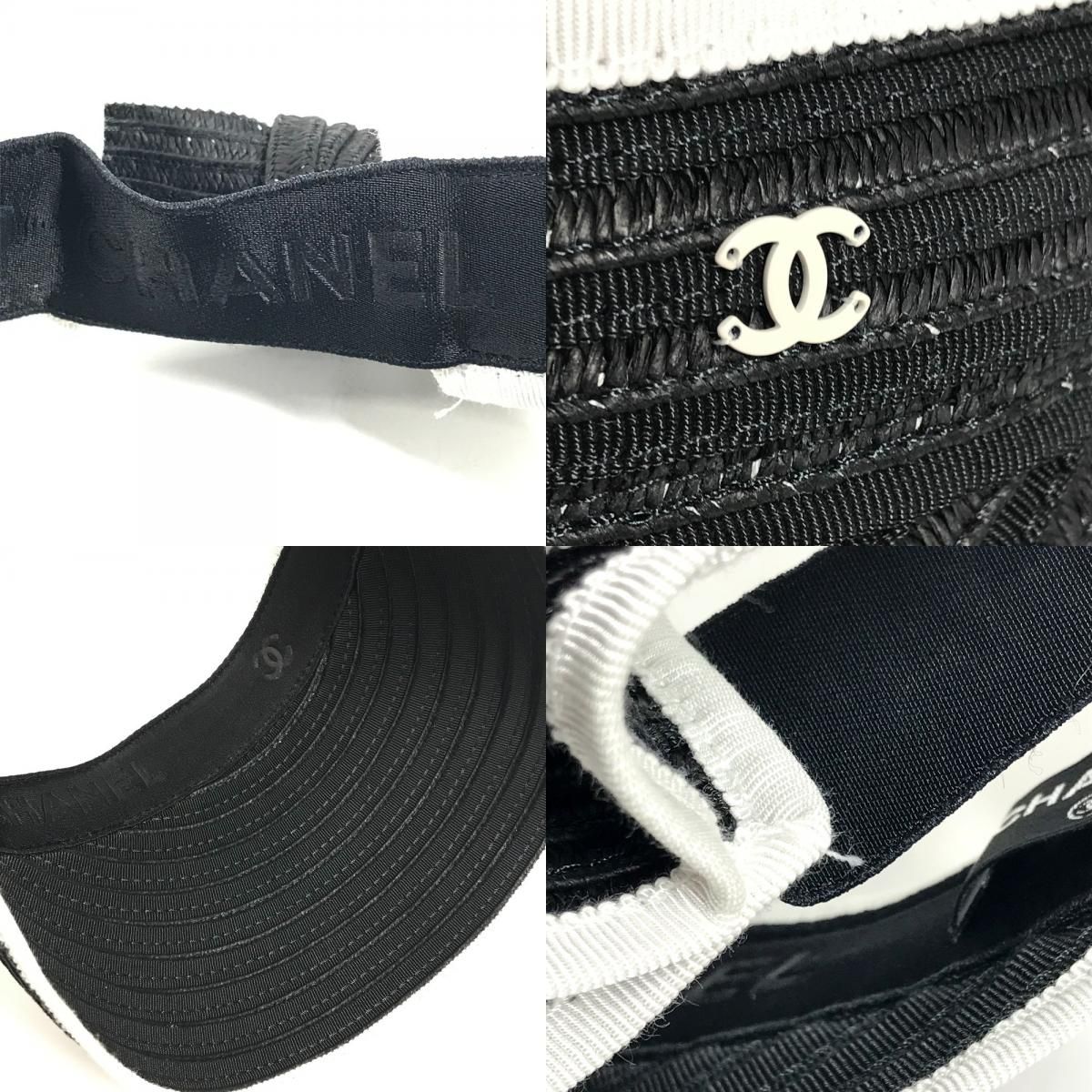 Chanel Sun Visor CC Logo Ribbon Black White — view 8