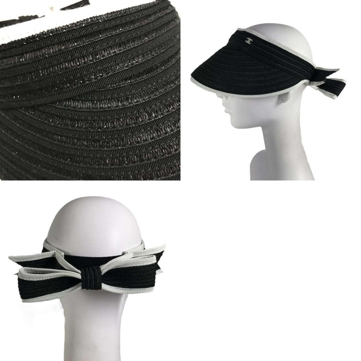 Chanel Sun Visor CC Logo Ribbon Black White — view 9