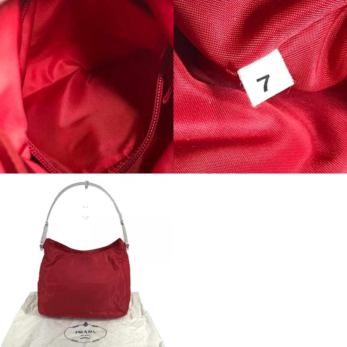 Prada Shoulder Bag Plastic Handle Nylon Red — view 9