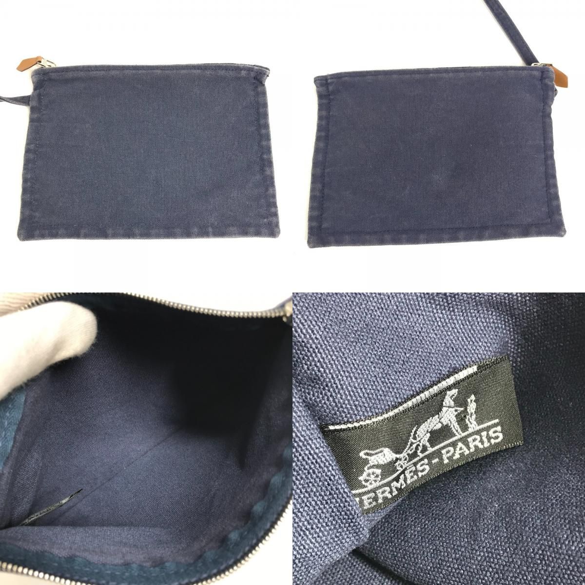 Hermes Shoulder Bag Chevoin Cotton Blue Black — view 8