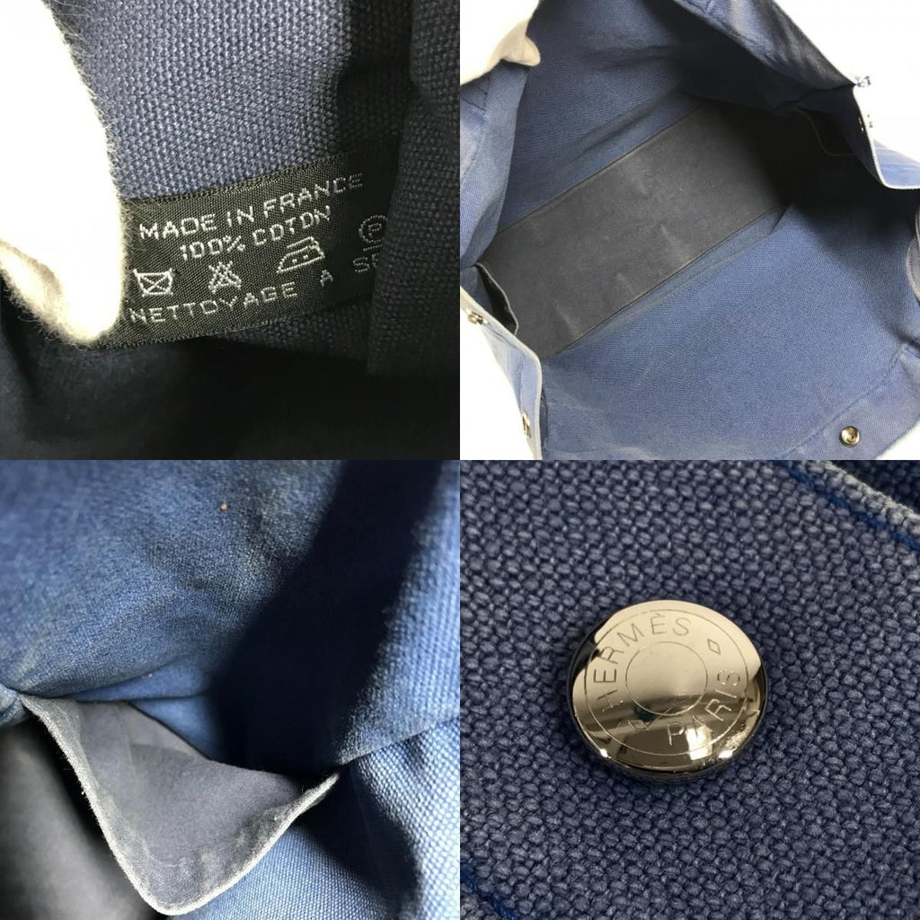 Hermes Shoulder Bag Chevoin Cotton Blue Black — view 9