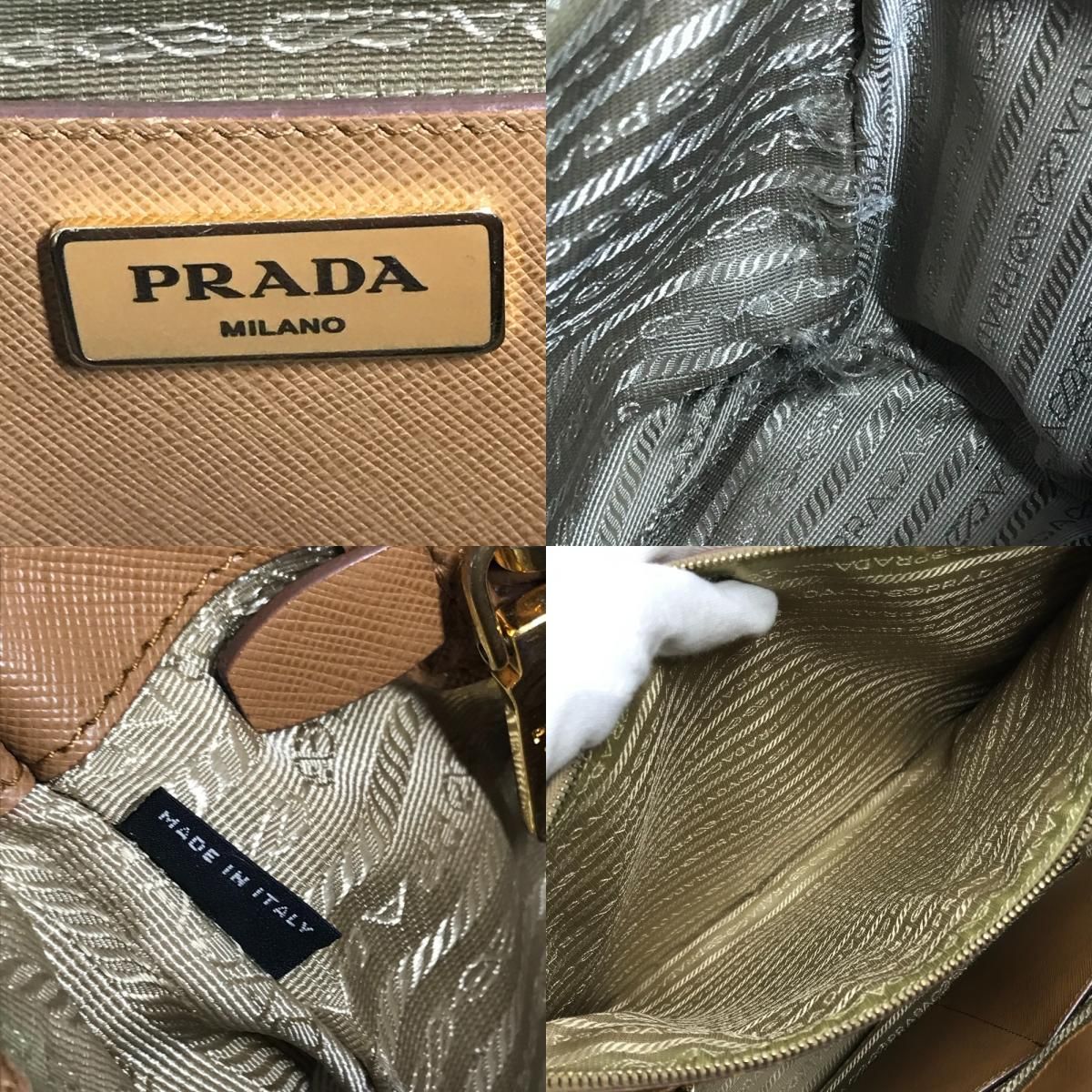 Prada Handbag Triangle Logo Saffiano Leather Brown — view 9