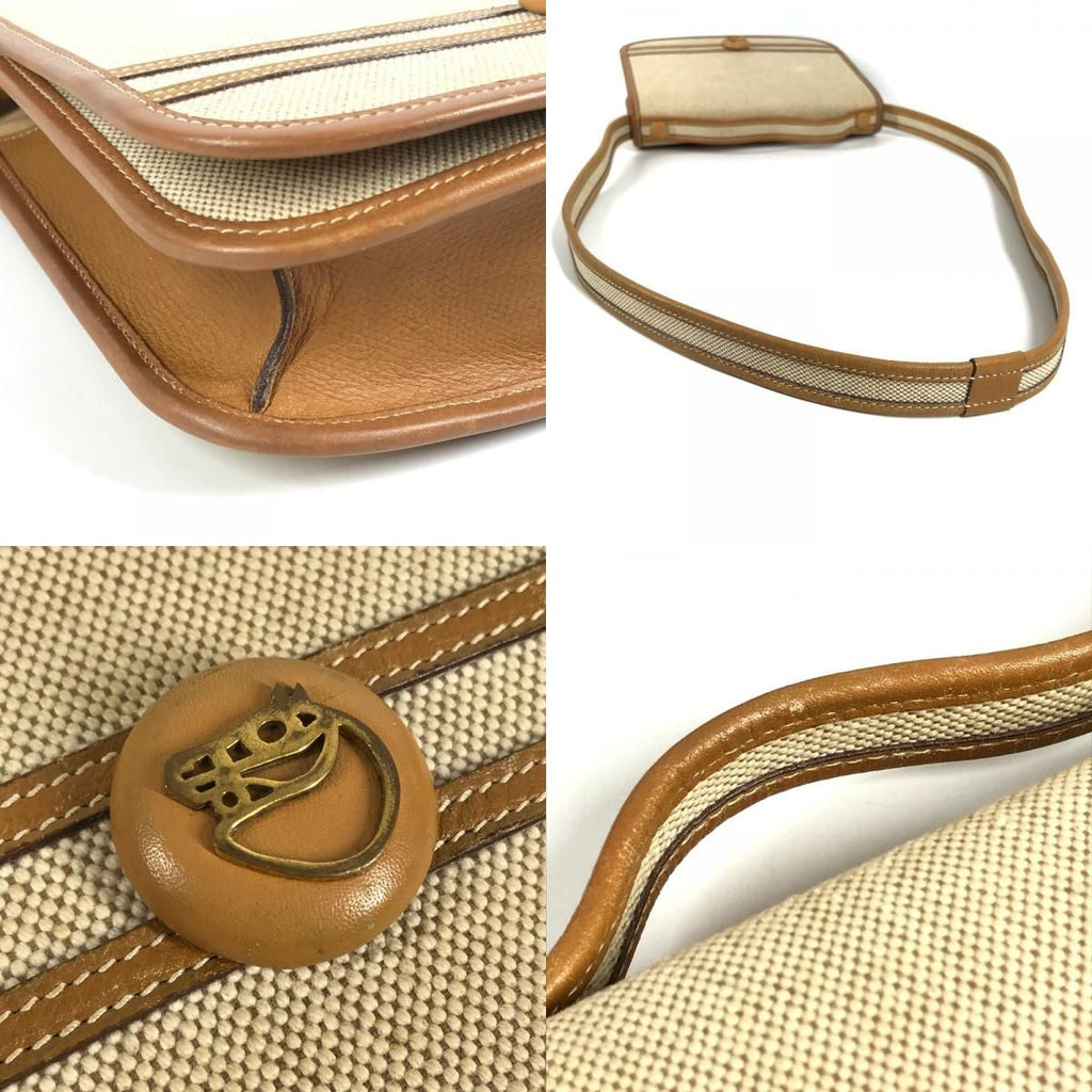 Hermes Shoulder Bag Tankard Leather Canvas Beige — view 7