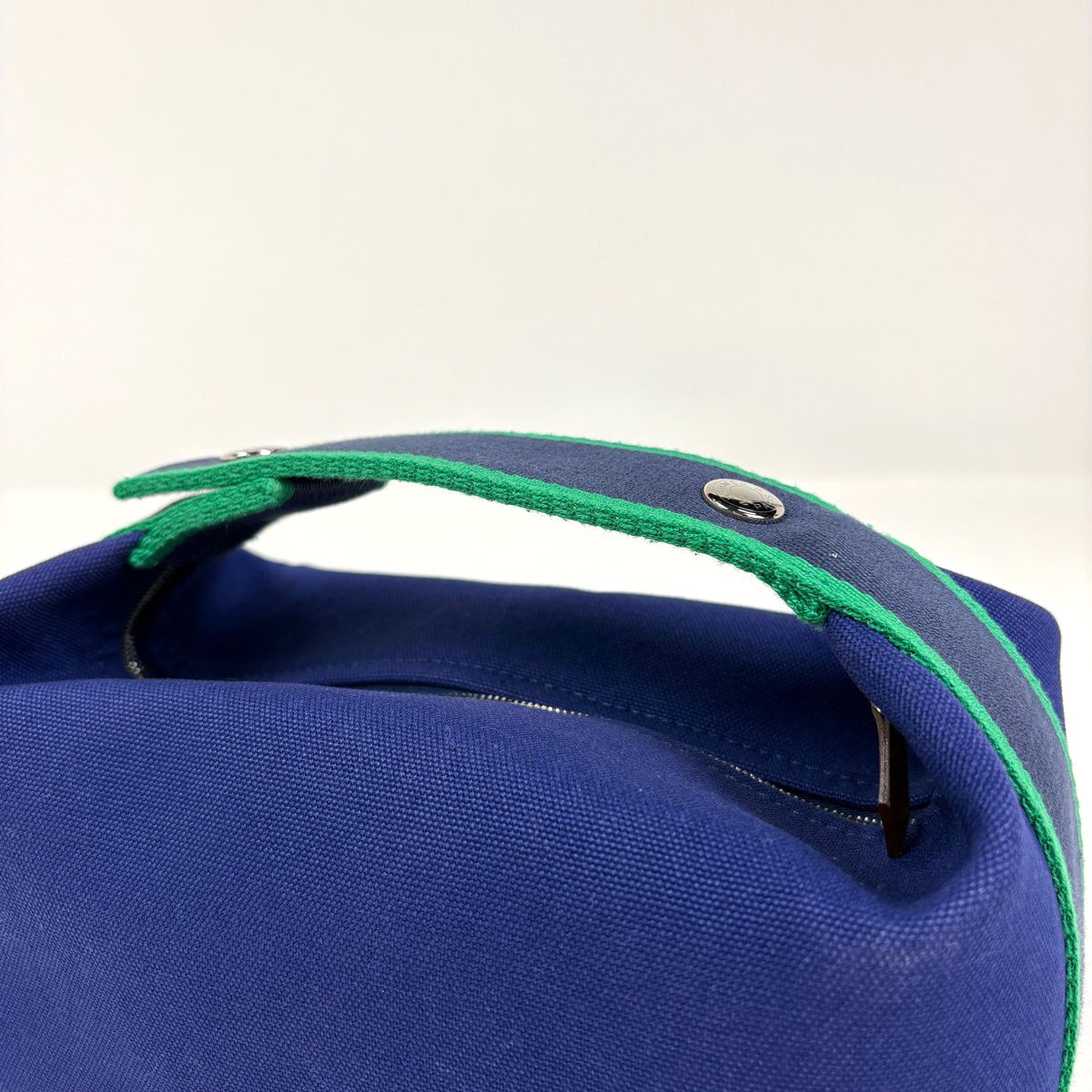 Hermes Bric-a-Brac PM Bath Pouch Logo Handbag Cotton Marine — view 6