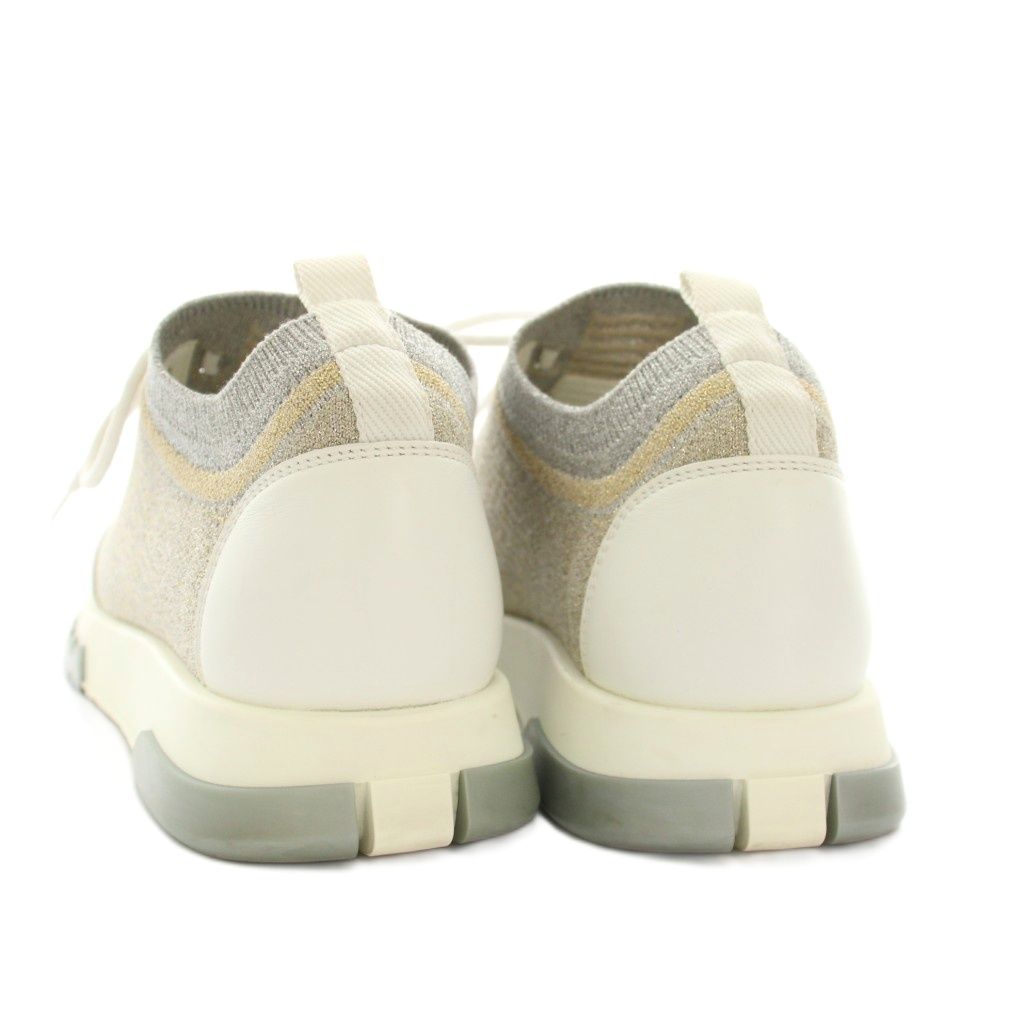 Hermes Addict Sneakers Shoes 37 Gray Silver Gold Lame Low Cut YM — view 4