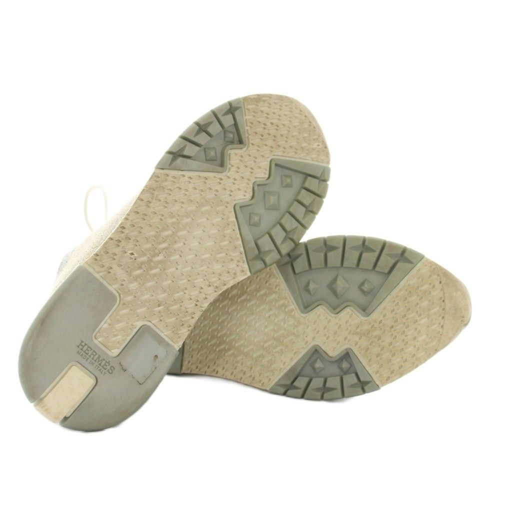 Hermes Addict Sneakers Shoes 37 Gray Silver Gold Lame Low Cut YM — view 5