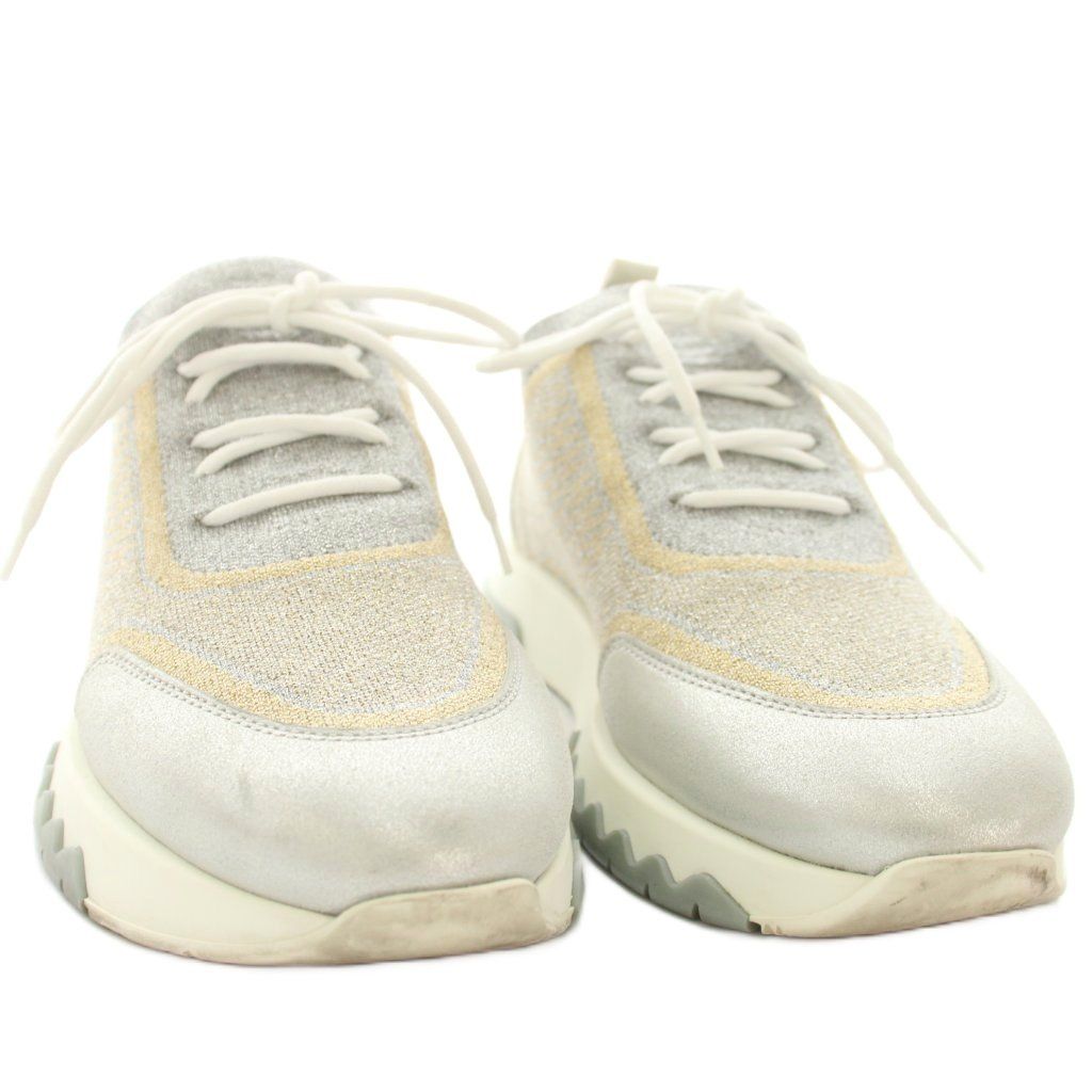 Hermes Addict Sneakers Shoes 37 Gray Silver Gold Lame Low Cut YM — view 3