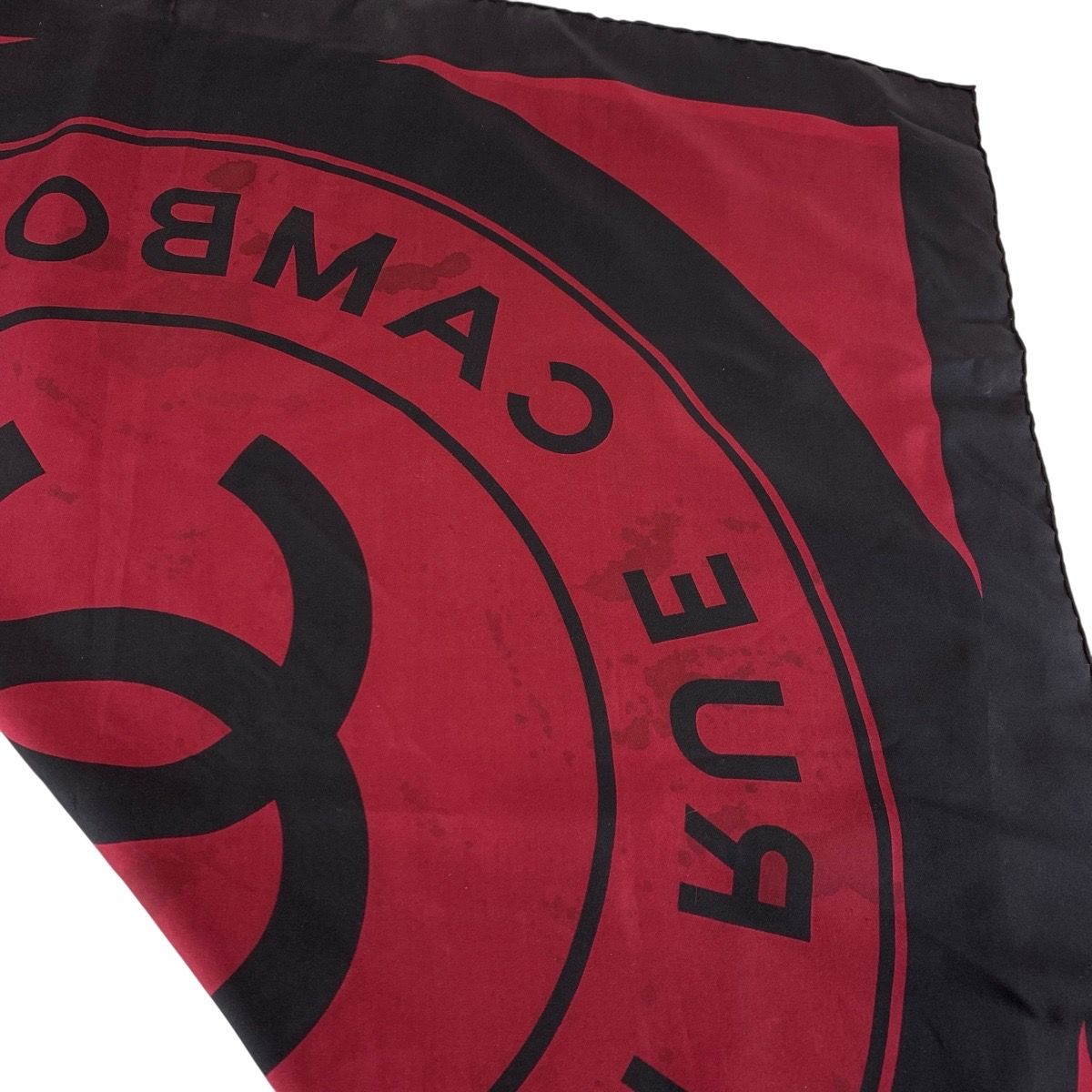 Chanel Vintage 31 Rue Cambon CC Logo Wine Red Black Silk Scarf — view 4