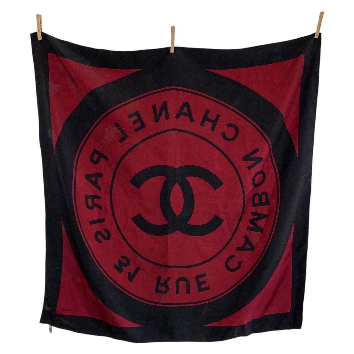 Chanel Vintage 31 Rue Cambon CC Logo Wine Red Black Silk Scarf — view 2