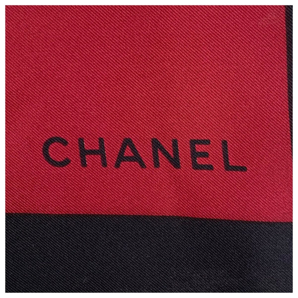 Chanel Vintage 31 Rue Cambon CC Logo Wine Red Black Silk Scarf — view 5