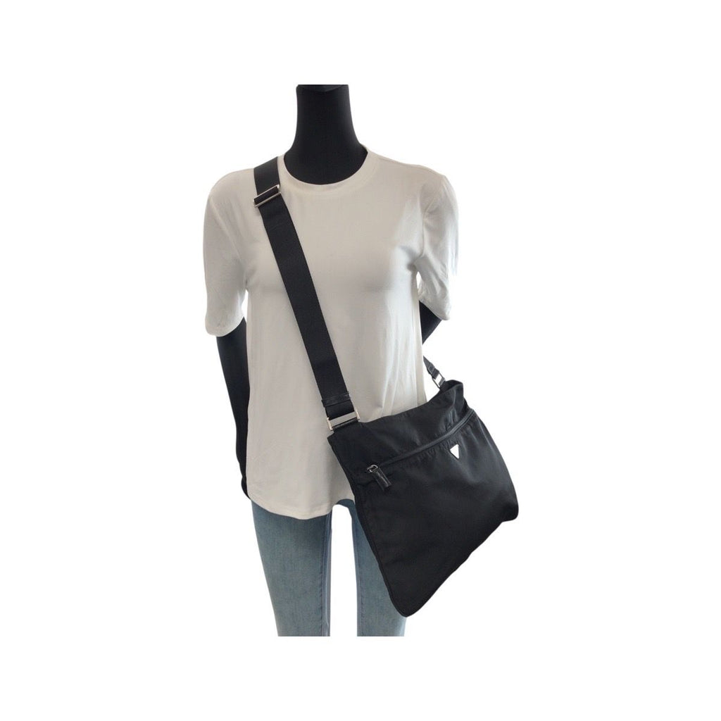 Prada Tessuto Black Silver Nylon Shoulder Bag — view 6