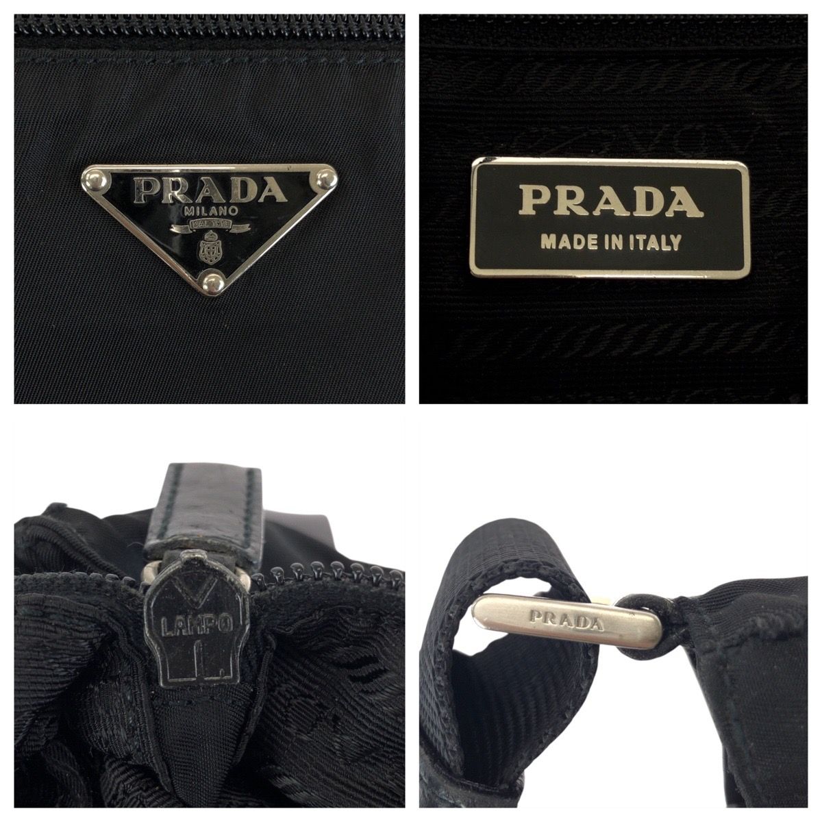 Prada Tessuto Black Silver Nylon Shoulder Bag — view 5