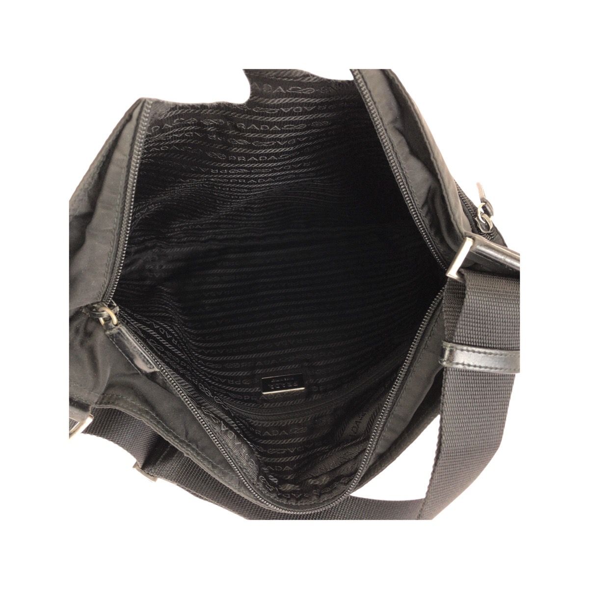 Prada Tessuto Black Silver Nylon Shoulder Bag — view 8