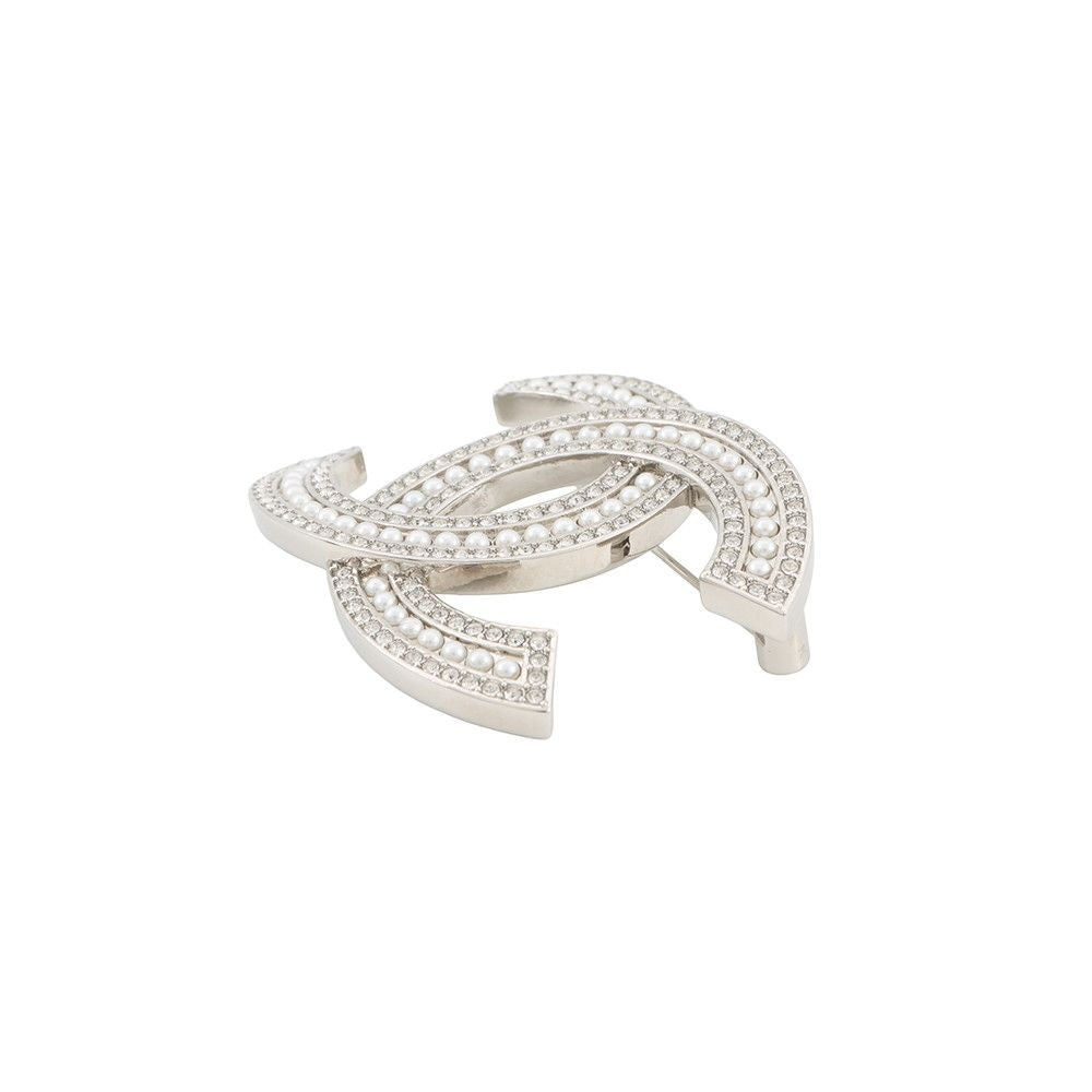 Chanel Brooch CC Logo Rhinestone Faux Pearl — view 2