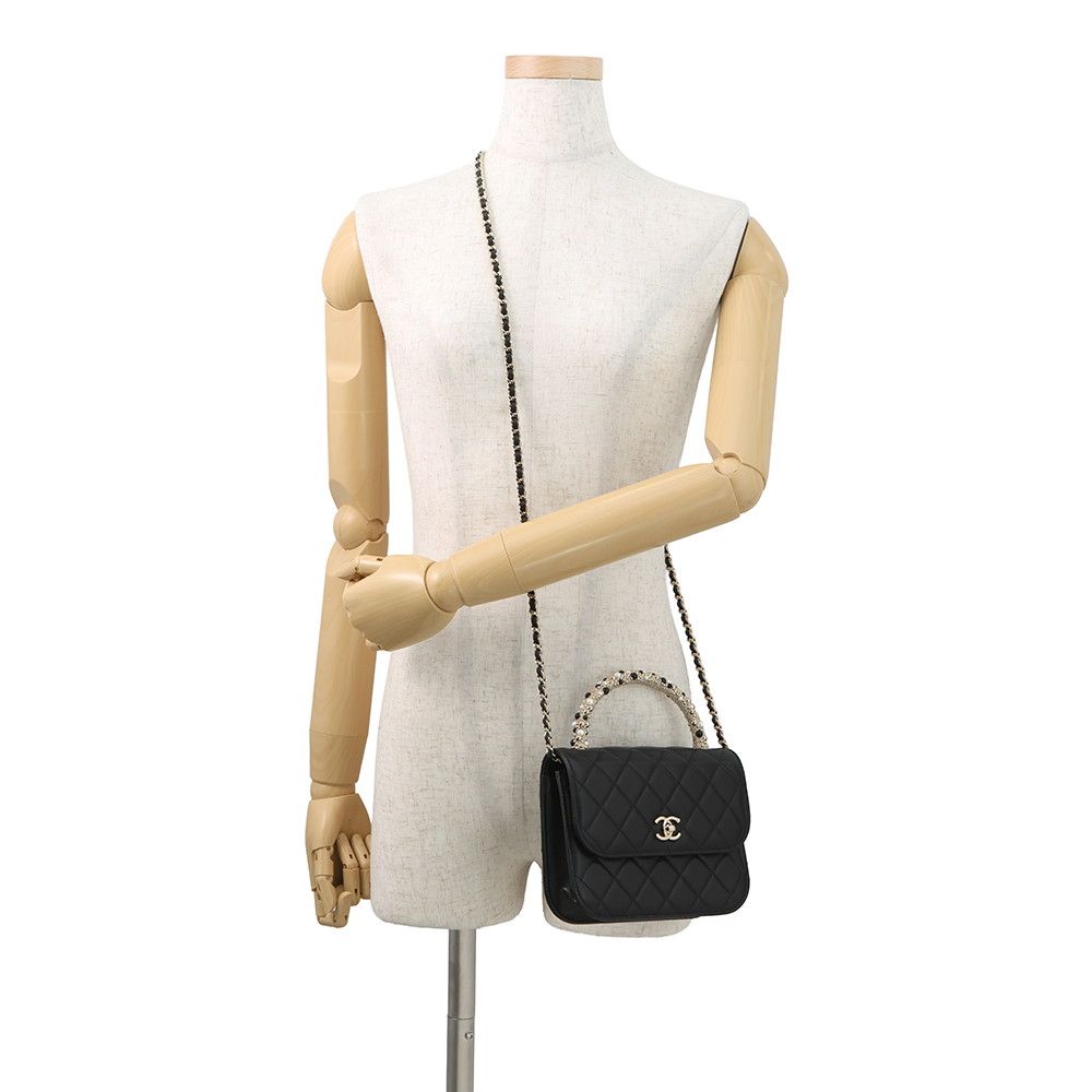 Chanel Chain Shoulder Bag Quilted CC Logo Faux Pearl Lambskin — view 5