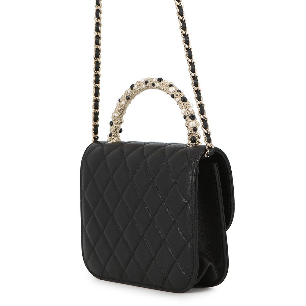 Chanel Chain Shoulder Bag Quilted CC Logo Faux Pearl Lambskin — view 2