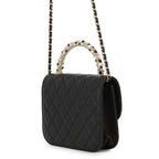 Chanel Chain Shoulder Bag Quilted CC Logo Faux Pearl Lambskin — view 2