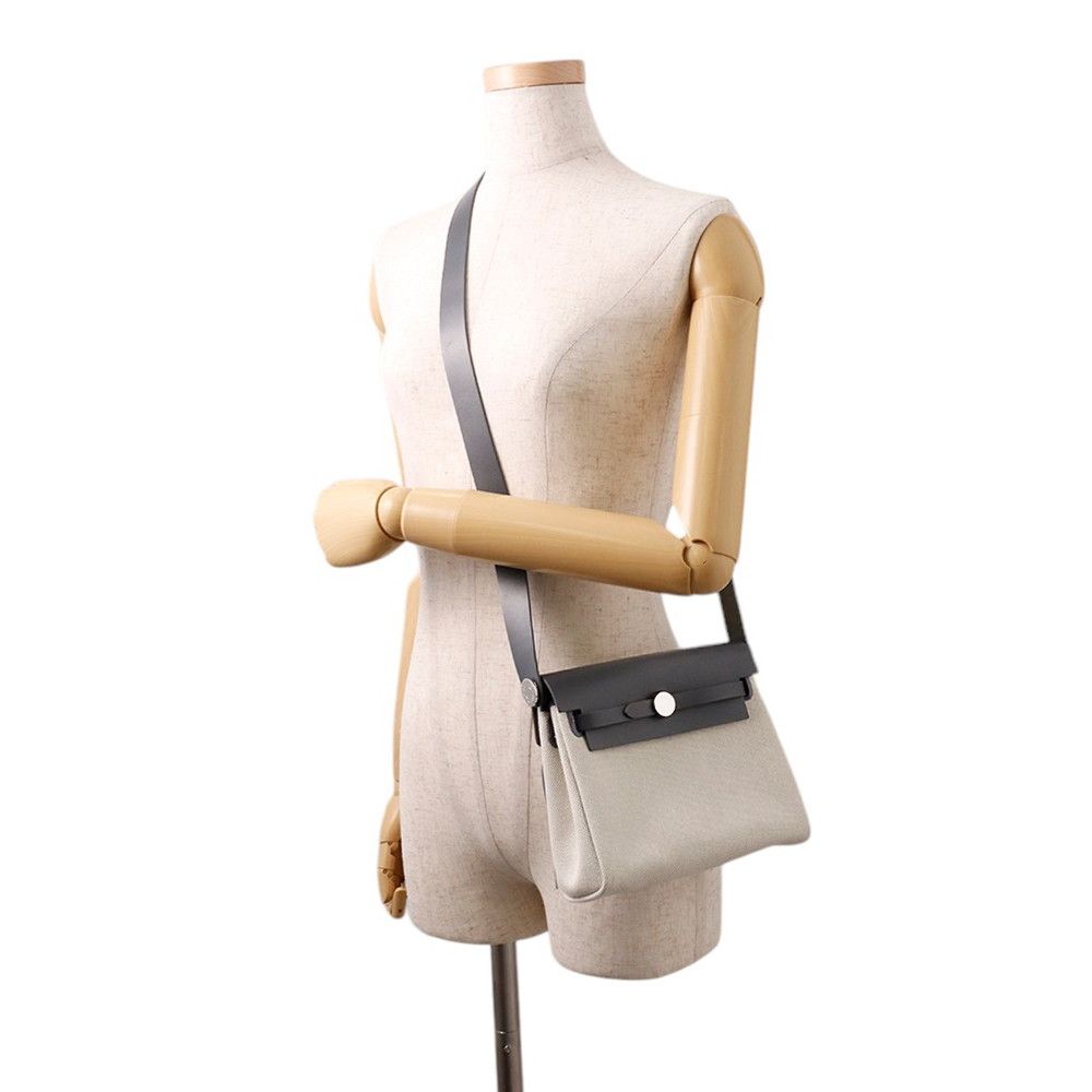 Hermes Shoulder Bag Herbag Zip Mini Ardoise Ecru Silver Toile — view 4