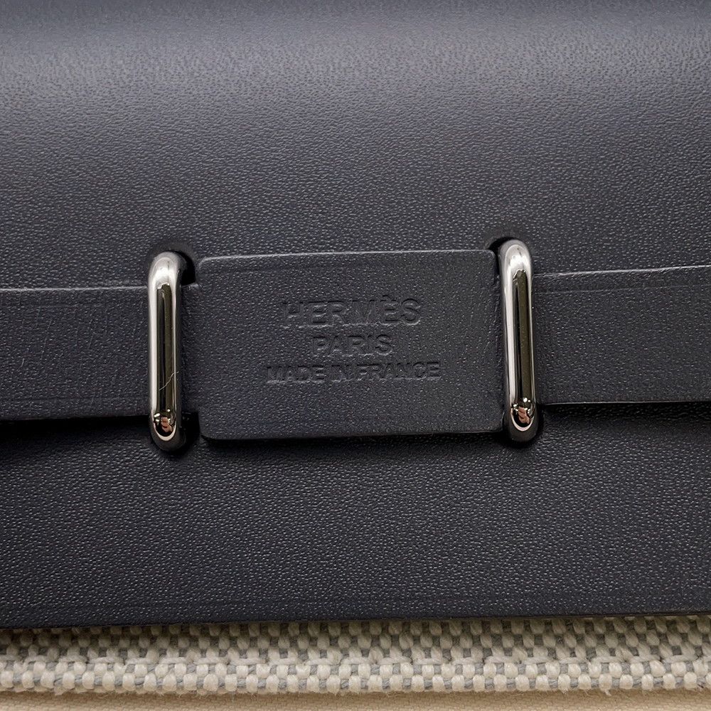 Hermes Shoulder Bag Herbag Zip Mini Ardoise Ecru Silver Toile — view 6