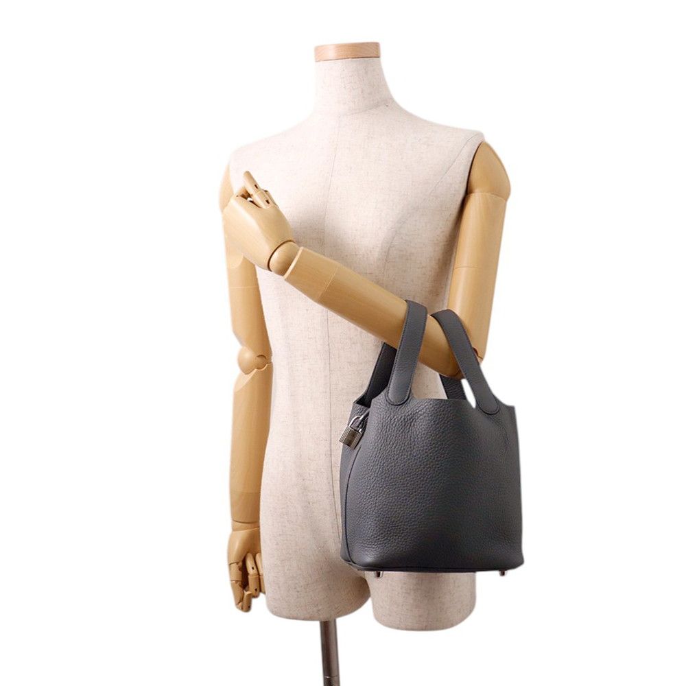 Hermes Handbag Picotin Lock PM Ardoise Silver Taurillon Clemence — view 4
