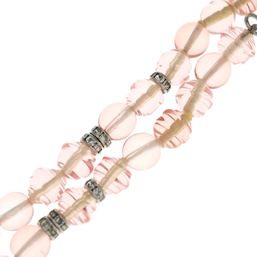 Chanel CC Logo Rhinestone Ribbon Necklace Pendant Pink — view 4