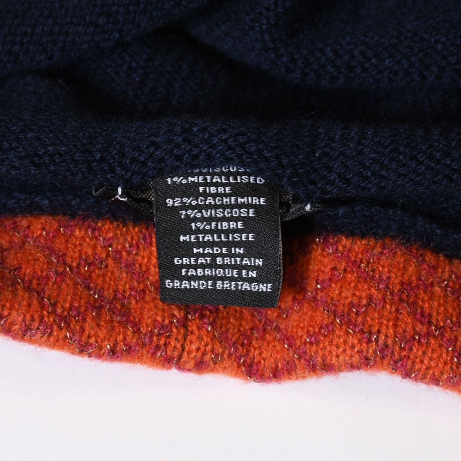 Chanel Cashmere Gloves Beanie Knit Cap Set CC Logo Navy Orange — view 8