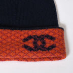 Chanel Cashmere Gloves Beanie Knit Cap Set CC Logo Navy Orange — view 5