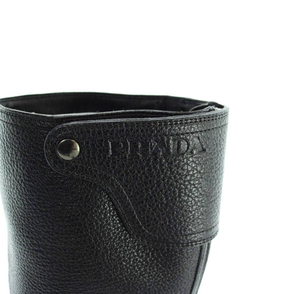 Prada Engineer Boots Grain Leather Long Logo Round Toe 36 Black — view 6